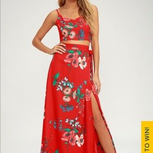 NWOT- Lulu’s Bloom With a View Red Two-Piece Maxi Dress